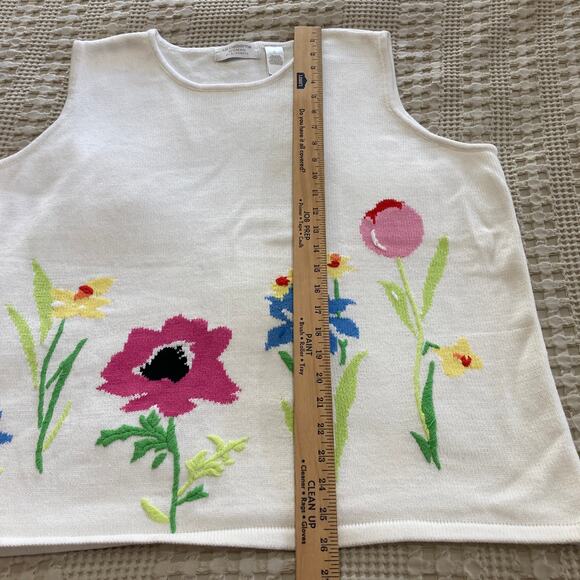 Liz Claiborne Sleeveless Sweater Knit Cotton Vest Floral Flower Design Womens 3x - Picture 9 of 9